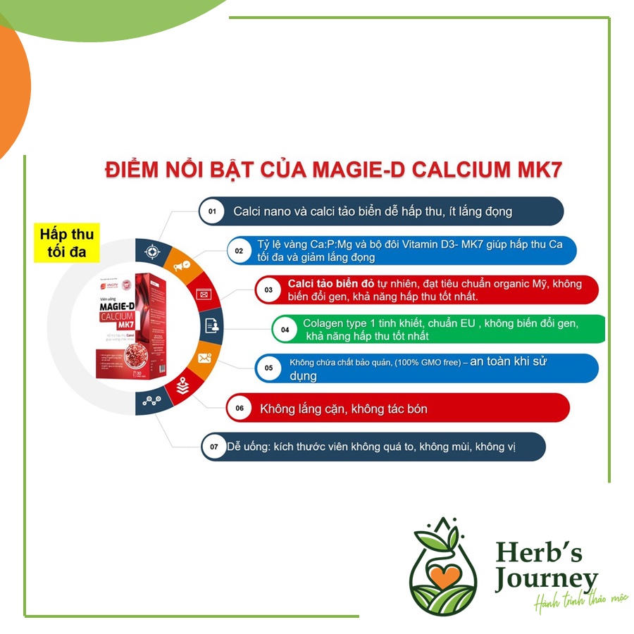 Viên Canxi uống Nature Calcium MK7- Thành phần Magie - Vitamin D Calci - VNGPV - Thung lũng dược phẩm xanh