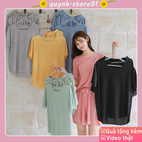 Bộ ở nhà nữ mùa hè 2021 bộ thun lạnh cotton vải đúc su ko đường may hàn quốc-quynh.store91
