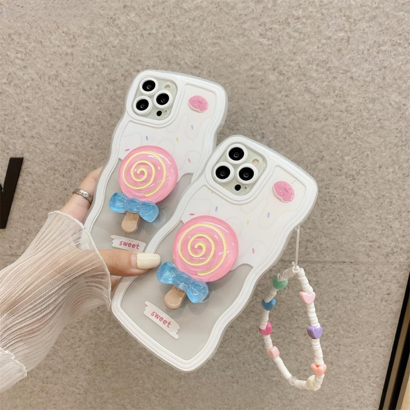 Ốp Điện Thoại Dẻo Họa Tiết Kẹo Mút Sóng Biển Dễ Thương Kèm Giá Đỡ Cho Iphone 13 12 11 Pro Max