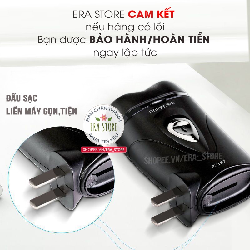 [HÀNG HOT] Máy Cạo Râu Poree PS187 2 đầu lưỡi sắc bén, nhỏ gọn, chân sạc gắn liền tiện lợi mang theo du lịch, công tác