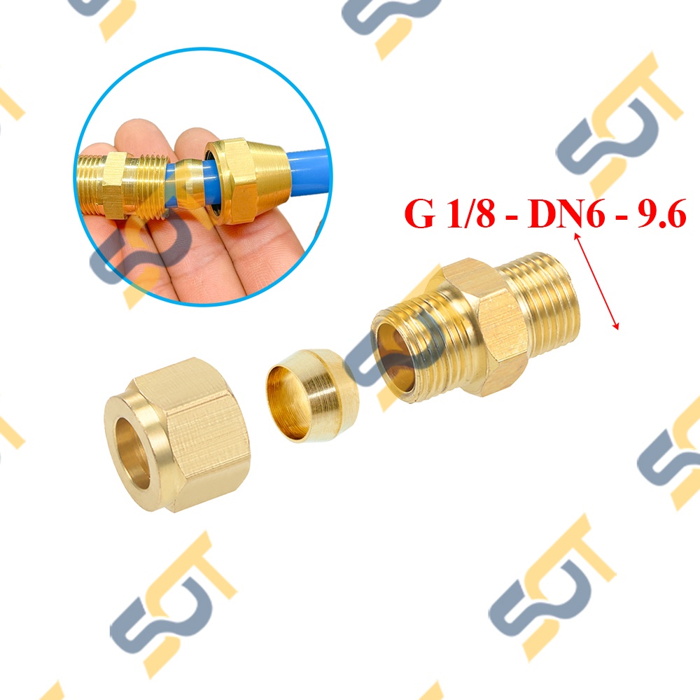 [HẠT BẮP &amp; NHẪN] Thẳng G 1/8 (9.6) ren ngoài kết nối ống nhựa PU &amp; ống đồng (Compression Male Connector) - Kép &amp; Cút NPT
