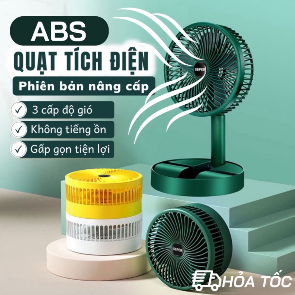 Quạt Tích Điện Gấp Gọn SUPER 3 Cấp Độ Gió Sử Dụng Pin Sạc, Quạt Để Bàn Mini Cổng Sạc USB Tiện Dụng