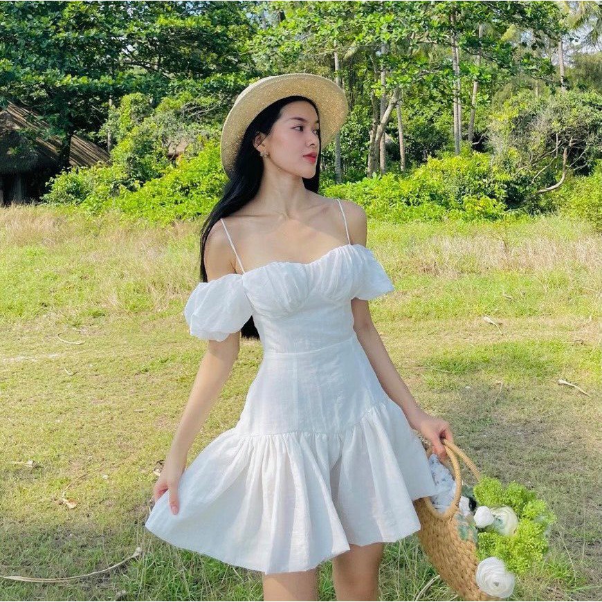 ĐẦM TRẮNG 2 DÂY RỚT VAI ĐUÔI CÁ | BigBuy360 - bigbuy360.vn