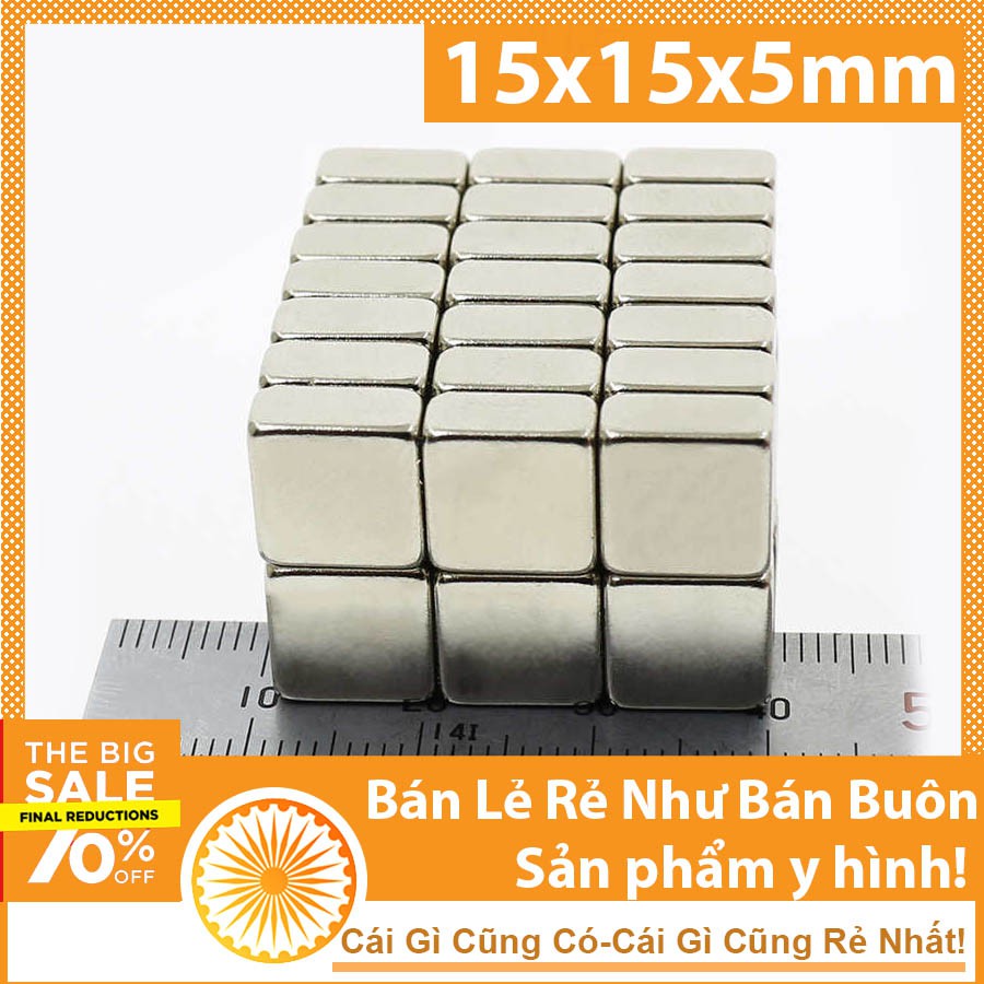 Nam Châm Đất Hiếm Viên Hình Vuông 15x15x5mm siêu hút