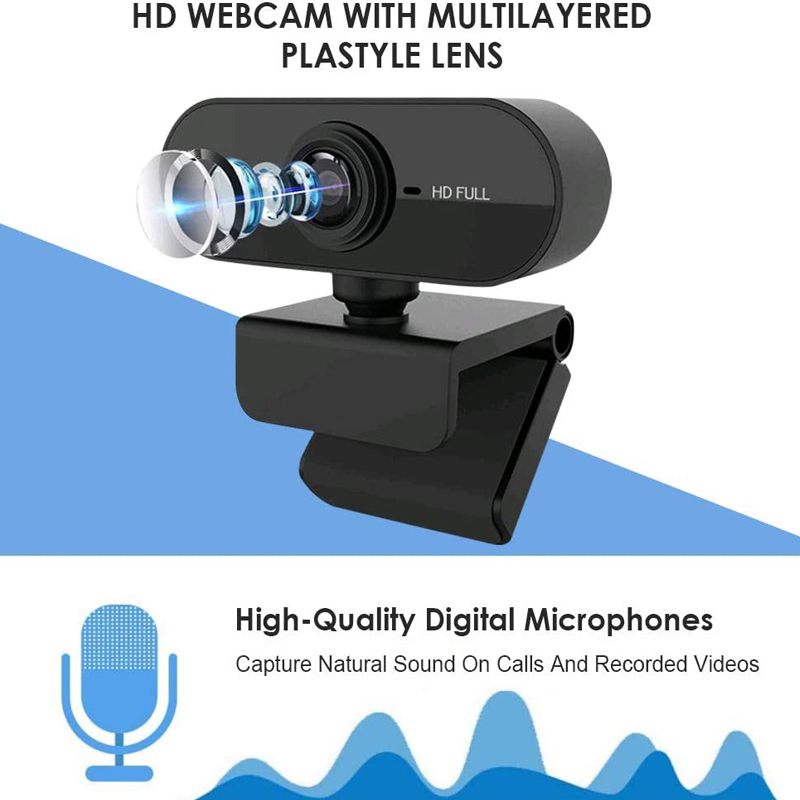 Webcam KCO PC01 có mic độ phân giải HD 2K góc quay rộng 110° thiết kế đế xoay 360 độ kết nối cổng USB tiện dụng