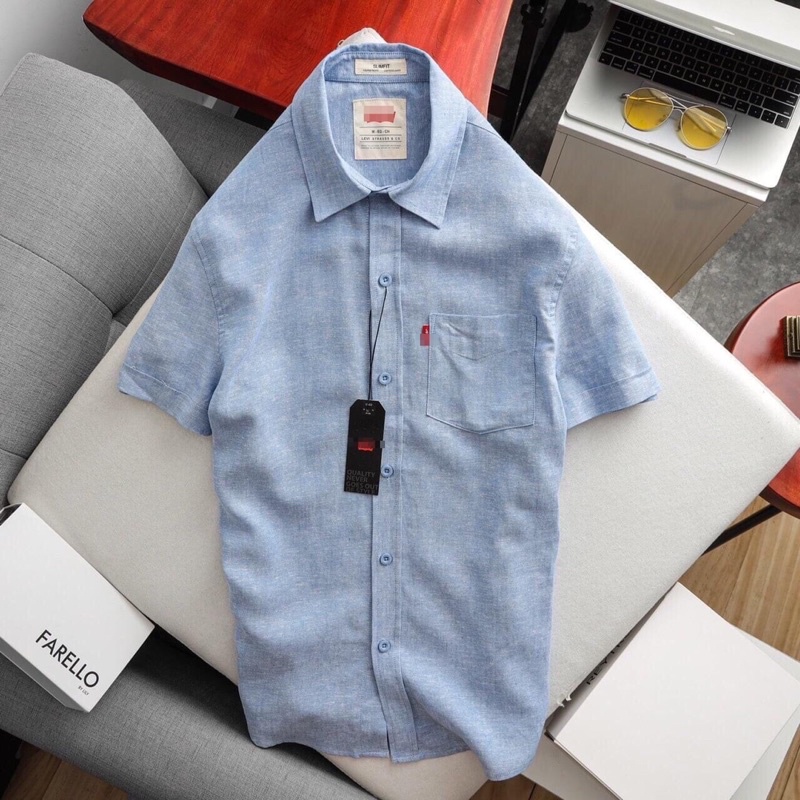 Áo sơ mi nam ngắn tay Le vi s trơn có túi