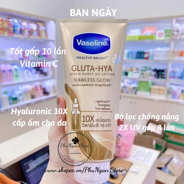 (Tuýp to-Hàng siêu thị Thái)Dưỡng thể Vaseline Healthy Bright Gluta HYA Serum Burst Lotion 10X Thái Lan