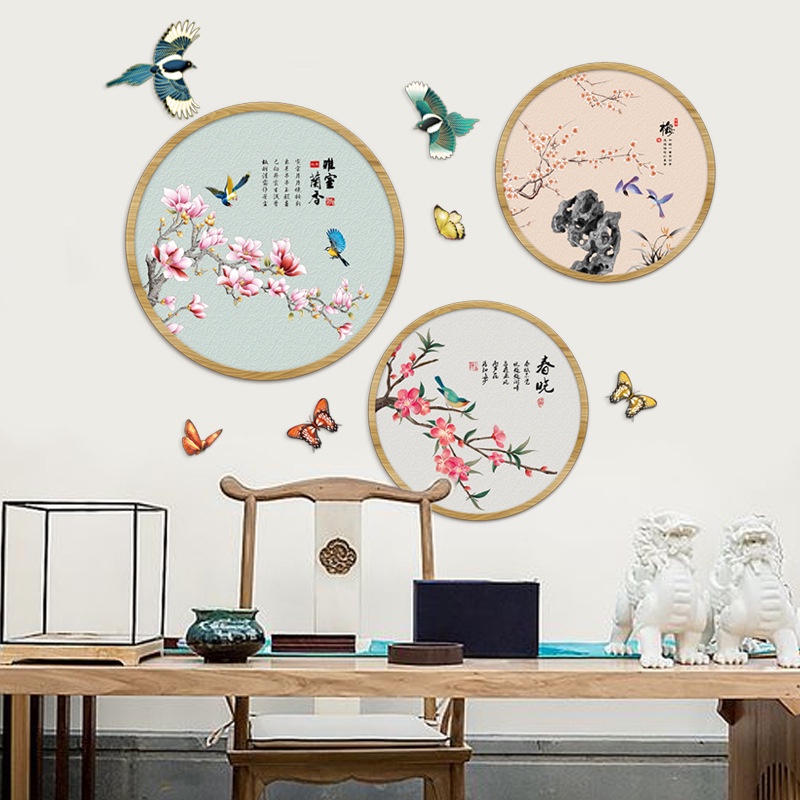 Decal dán tường hoa mai trắng kết hợp khung đào trang trí nhà cửa