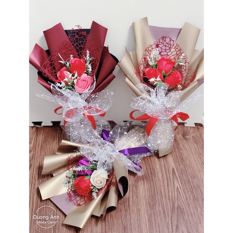 bó hoa hồng sáp 3 bông