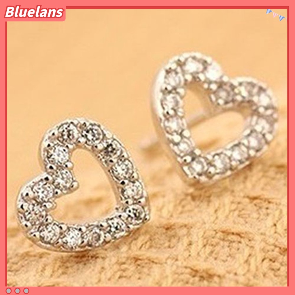 Bông tai mạ bạc hình tim đính đá thời trang