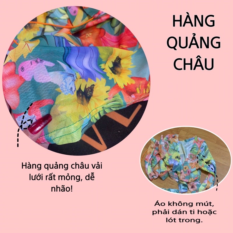 [ HÀNG CAO CẤP+ VẢI DÀY ] Bikini set 3 món tay dài hoa cột nơ phong cách sexy quyến rũ