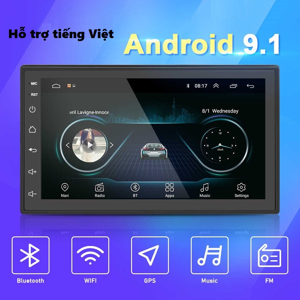 (Hỗ trợ tiếng Việt) Màn hình ô tô 7 inch chạy Android 9.1 có tiếng Việt tích hợp phần mềm chỉ đường