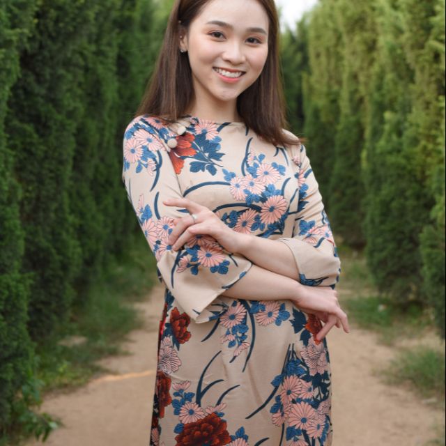ÁO DÀI LỤA HOA TAY XÒE NHẸ NHÀNG LẠ CÁ TÍNH(ÁO RIÊNG QUẦN RIÊNG)