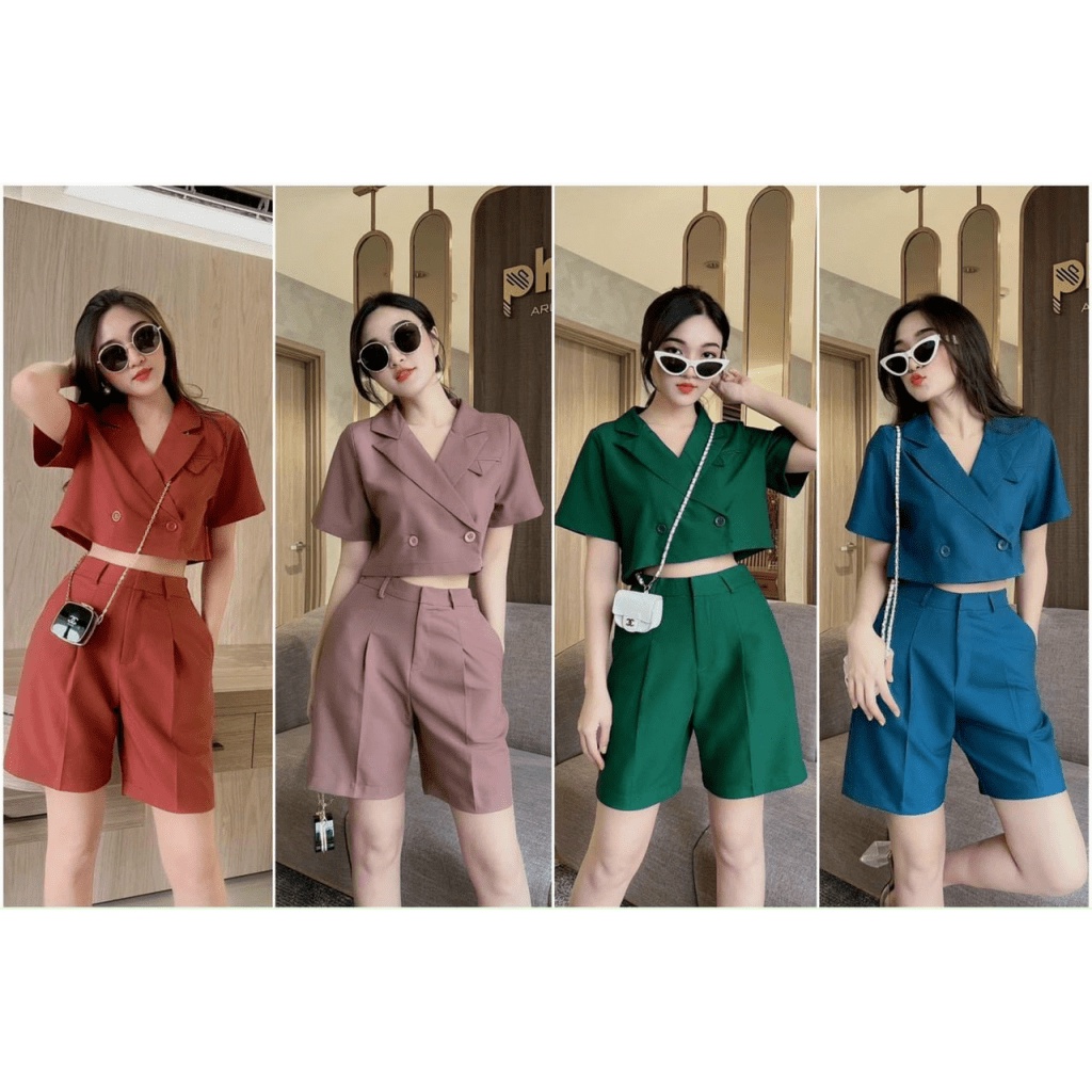 Sét Bộ Áo Cổ Vest 2 Nút Bọc Quần Ống Ngố Chất Tuyết Mưa Co Giãn Tốt Mặc Đẹp Phù Hợp Mọi Nơi [NEW UNISEX]