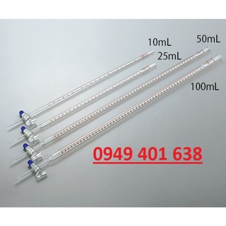 Buret thủy tinh trắng 10ml-25ml-50ml , buret chuẩn độ đo lường dung tích xe khóa nhựa bomex