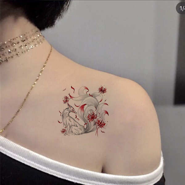 Hình Xăm Dán Cổ Tay Họa Tiết Cáo Chín Đuôi Nhiều Màu Sắc Chống Thấm Nước Lâu Trôi