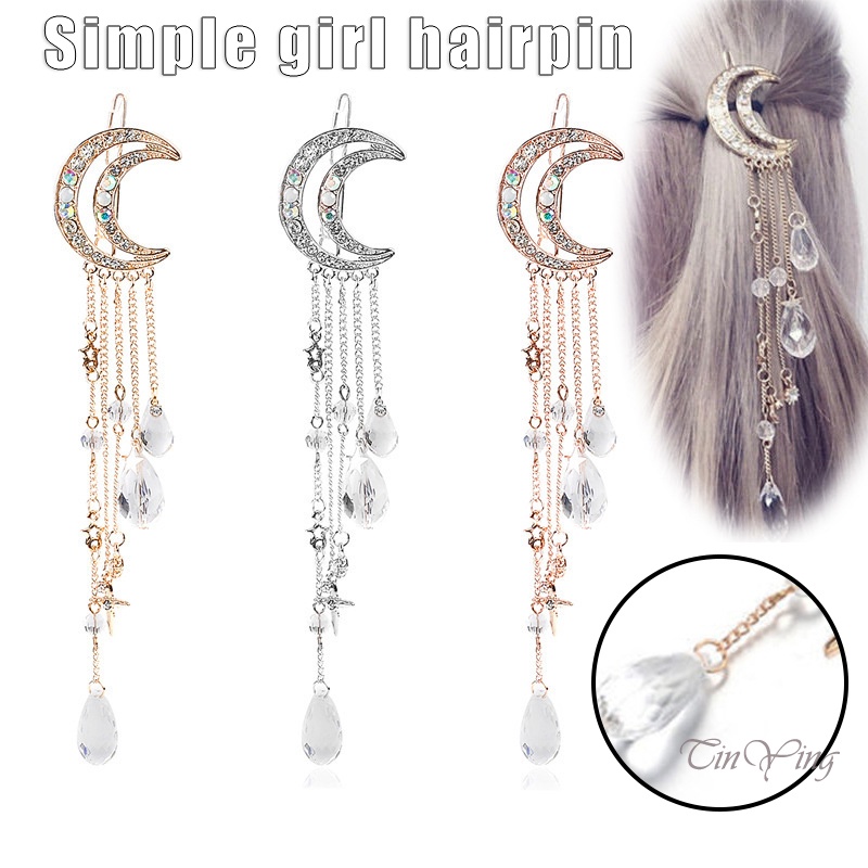 GETNOIVAS Kẹp Tóc Hình Mặt Trăng Đính Đá Đơn Giản Thanh Lịch Cho Nữ