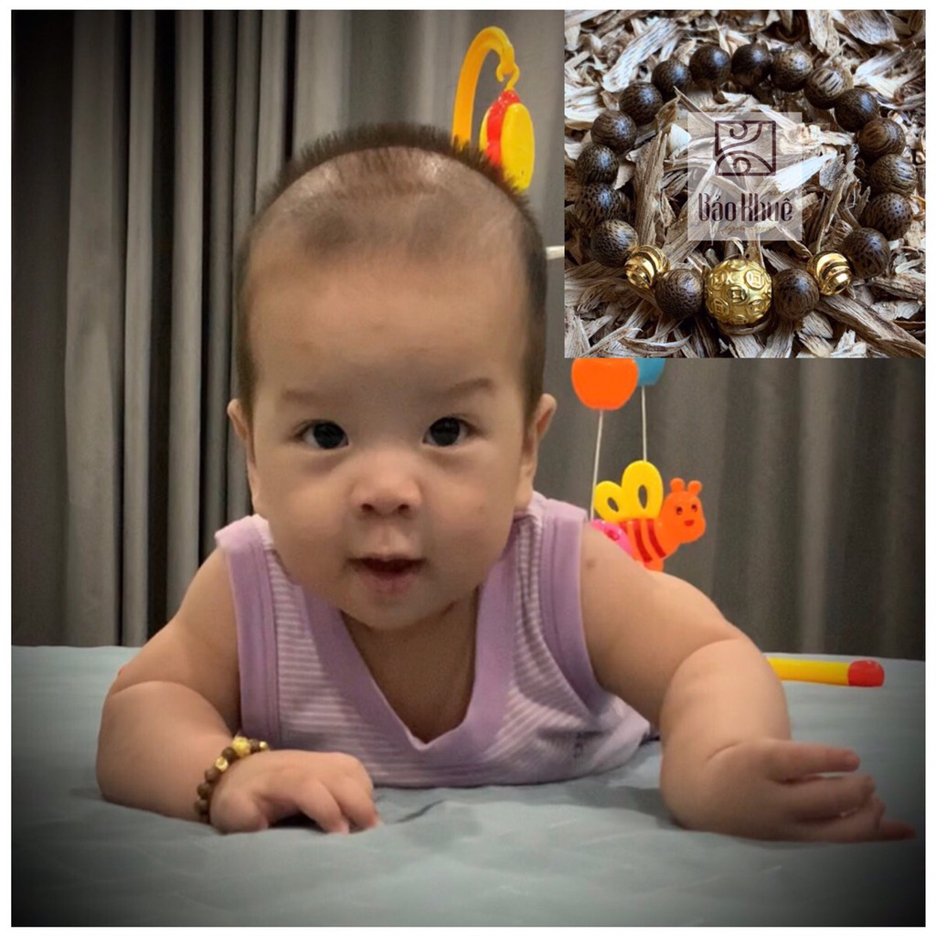 Vòng tay trầm hương cho bé - LÁ BÙA BẢO VỆ BÉ YÊU - bé ngủ ngoan,không giật mình quấy khóc,tránh gió độc & giữ ấm cơ thể