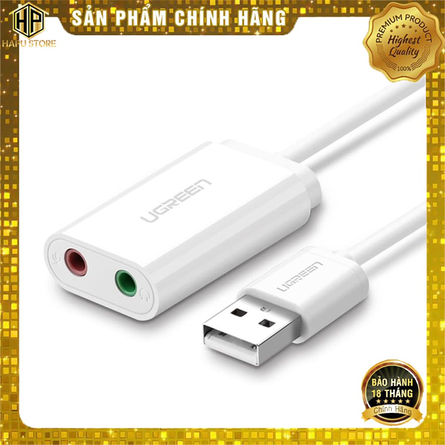 Cáp chuyển USB ra âm thanh Ugreen 30143 hỗ trợ loa và mic chính hãng - Hapustore