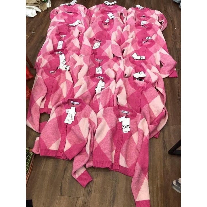 Áo khoác len cardigan caro hồng Za.ra xuất