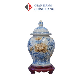 Chóe thờ Men Rạn Đắp Nổi họa tiết SEN, đồ thờ cúng Phùng Gia - Gốm sứ Bát Tràng cao cấp