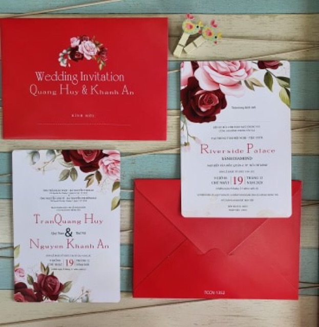Rẻ vô địch thiệp cưới thiết kế in tên, ảnh ngoài phong bì