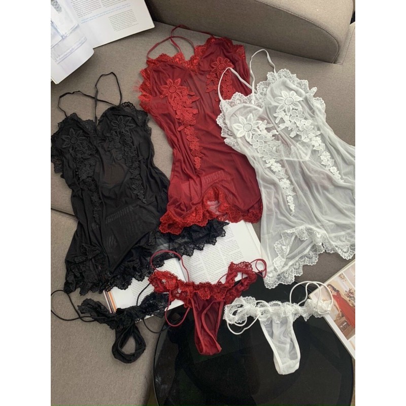 8/3 Đầm ngủ lưới ren 3D 2 bên kèm chip | BigBuy360 - bigbuy360.vn