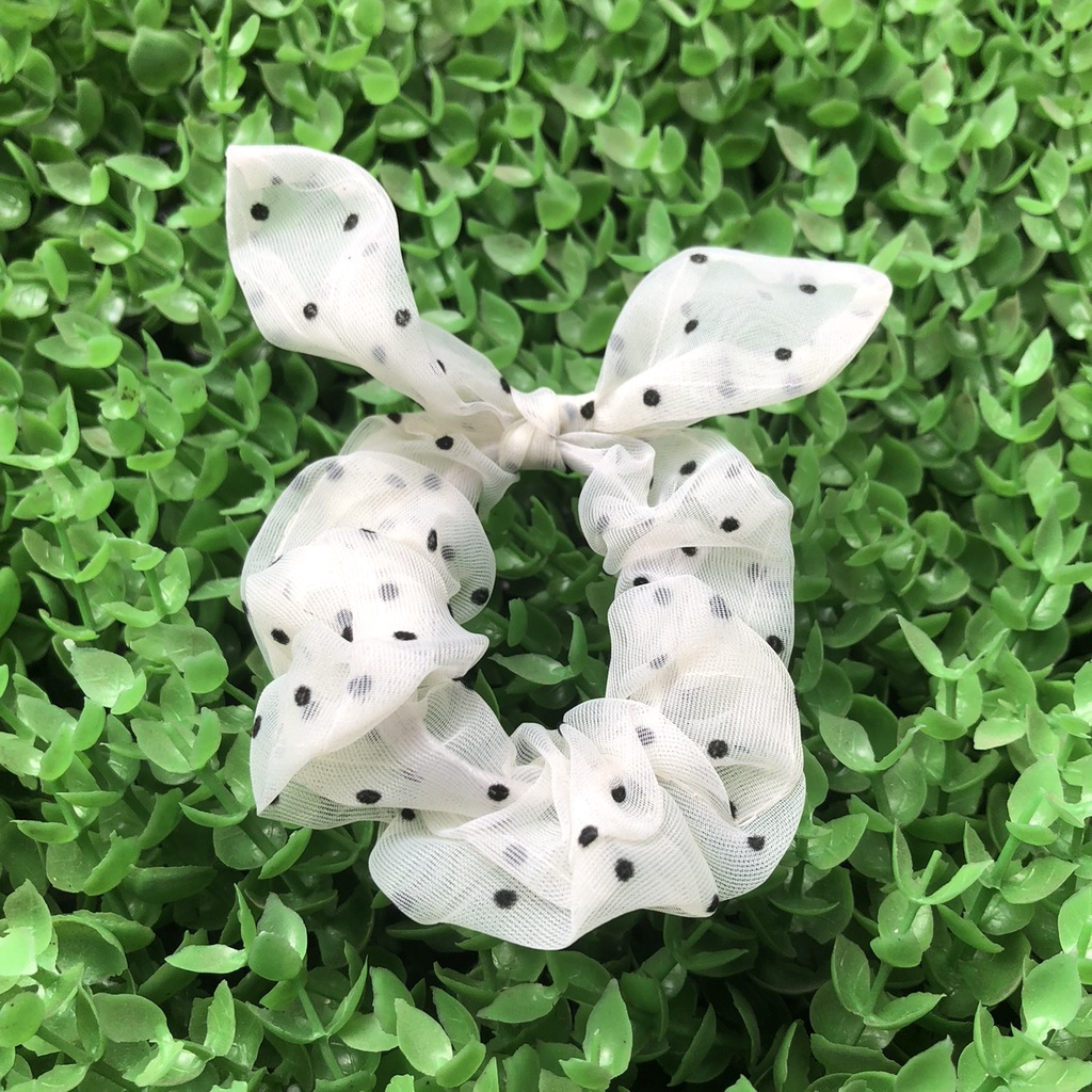 Cột (buộc) tóc scrunchies tai thỏ voan chấm bi xinh xắn M66