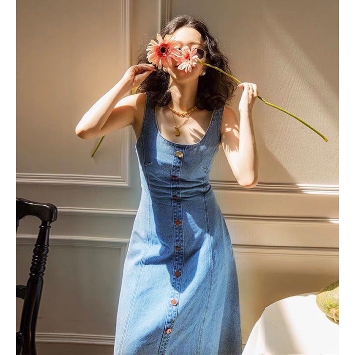 Váy yếm Jeans dáng dài chữ A phong cách ulzzang De Mila Cao Cấp (ảnh thật shop chụp,hàng sẵn)