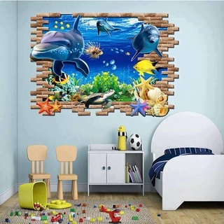 Decal dán tường cá heo 3d