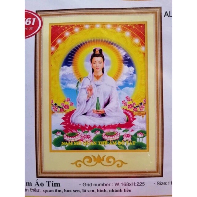 Tranh thêu chữ thập Phật bà Quan Thế Âm Bồ Tát 3D 53523 kt 48x61cm