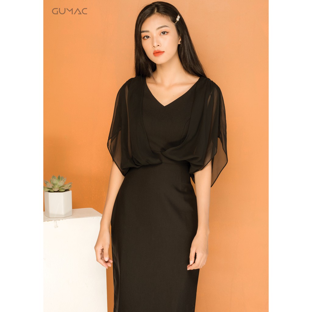 Đầm phối voan chéo ngực GUMAC MS07954_DEN