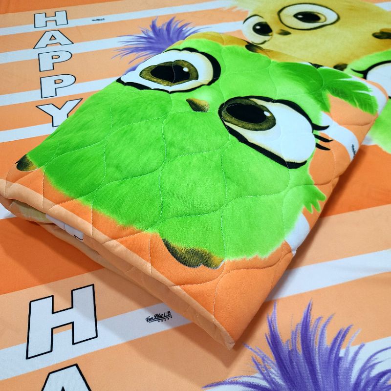 BỘ DRAP THUN HÀN QUỐC ANGRY BIRDS [ 5 MÓN : 1 GA TRẢI GIƯỜNG, 2 VỎ GỐI NẰM, 1 VỎ GỐI ÔM, 1 MỀN CHẦN GÒN ].