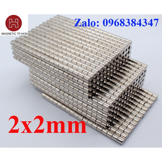Nam châm tròn 2x2mm trắng đất hiếm lực hút siêu mạnh, 10 viên D2x2mm mạ niken, nam châm trắng chuẩn kích thước