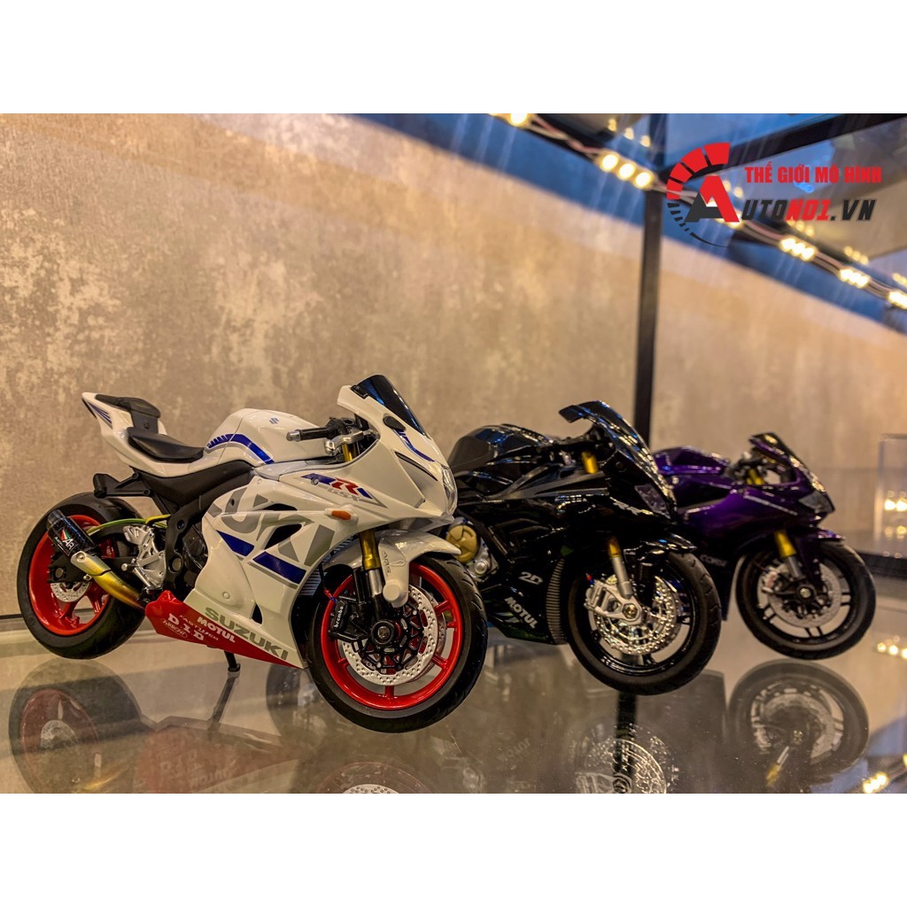 MÔ HÌNH XE ĐỘ SUZUKI GSX-R1000 TRẮNG ĐỘ MÂM - ĐỘ PÔ KIM LOẠI AR BLUE 1:12 AUTONO1 D110