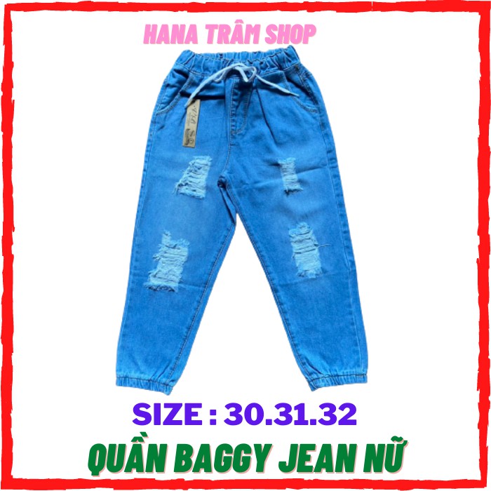 Quần Baggy Jean Nữ Rách Bo Lai Size Đại - Hana Trâm
