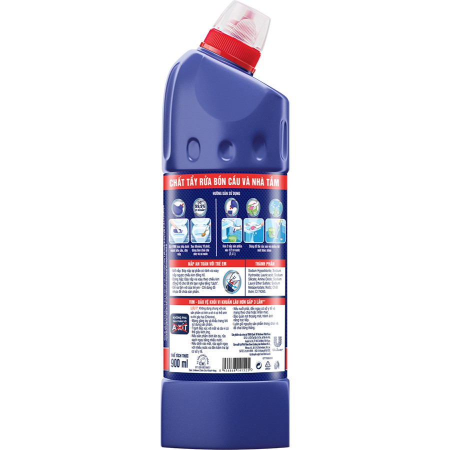 Nước tẩy bồn cầu Vim vệ sinh xanh biển 900ml sạch vết bẩn diệt vi khuẩn