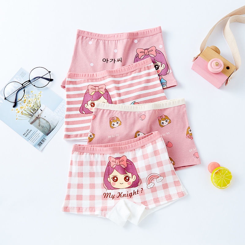 ❤Bộ 4 Quần Lót Tam Giác Bằng cotton Nguyên Chất Kháng Khuẩn Không Kẹp Cho Bé Gái