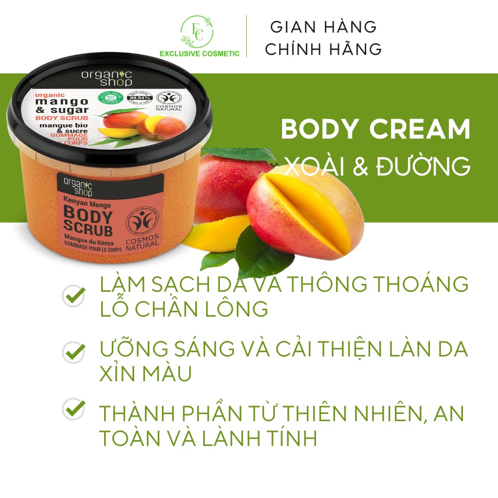 Tẩy Tế Bào Chết Toàn Thân Organic Shop Body Scrub Mango Sugar Sorbet 250ml