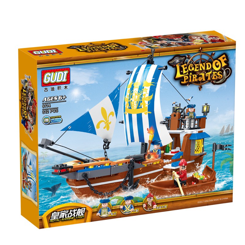 GUDI 9114 - Đồ chơi lắp ráp thuyền chiến Anh cổ - Ancient English Boat - 3 minifigures