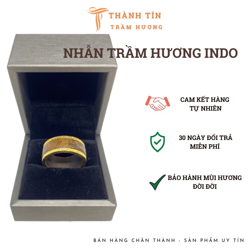 Nhẫn trầm hương Indo bọc vàng Thành Tín đẳng cấp phong thuỷ chiêu tài chiêu lộc