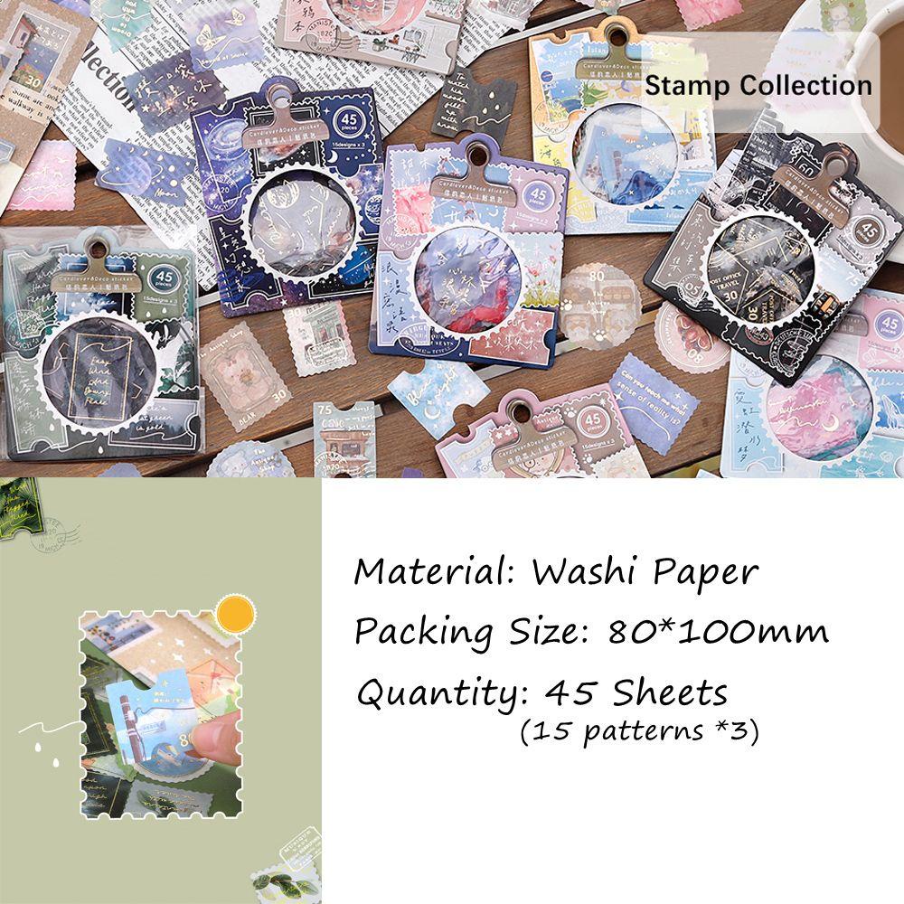 Set 45 Sticker Dán Trang Trí Album Ảnh DIY Hình Khu Rừng Đầy Sao Phong Cách Retro