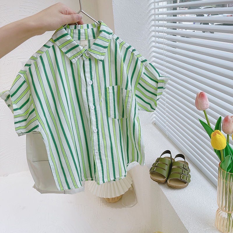 Bộ Sơ Mi Kẻ Bộ Cộc Tay Quần Sooc Chất Vải Đũi Mềm Mịn Co Dãn Cho Bé Từ 5Kg Đến 32Kg Thời Trang Trẻ Em Ken Store