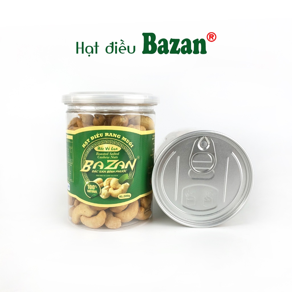 Hạt điều rang muối Bazan Bình Phước nguyên hạt dinh dưỡng A+ loại 1 hộp 300g nắp bật sạch vỏ lụa | BigBuy360 - bigbuy360.vn