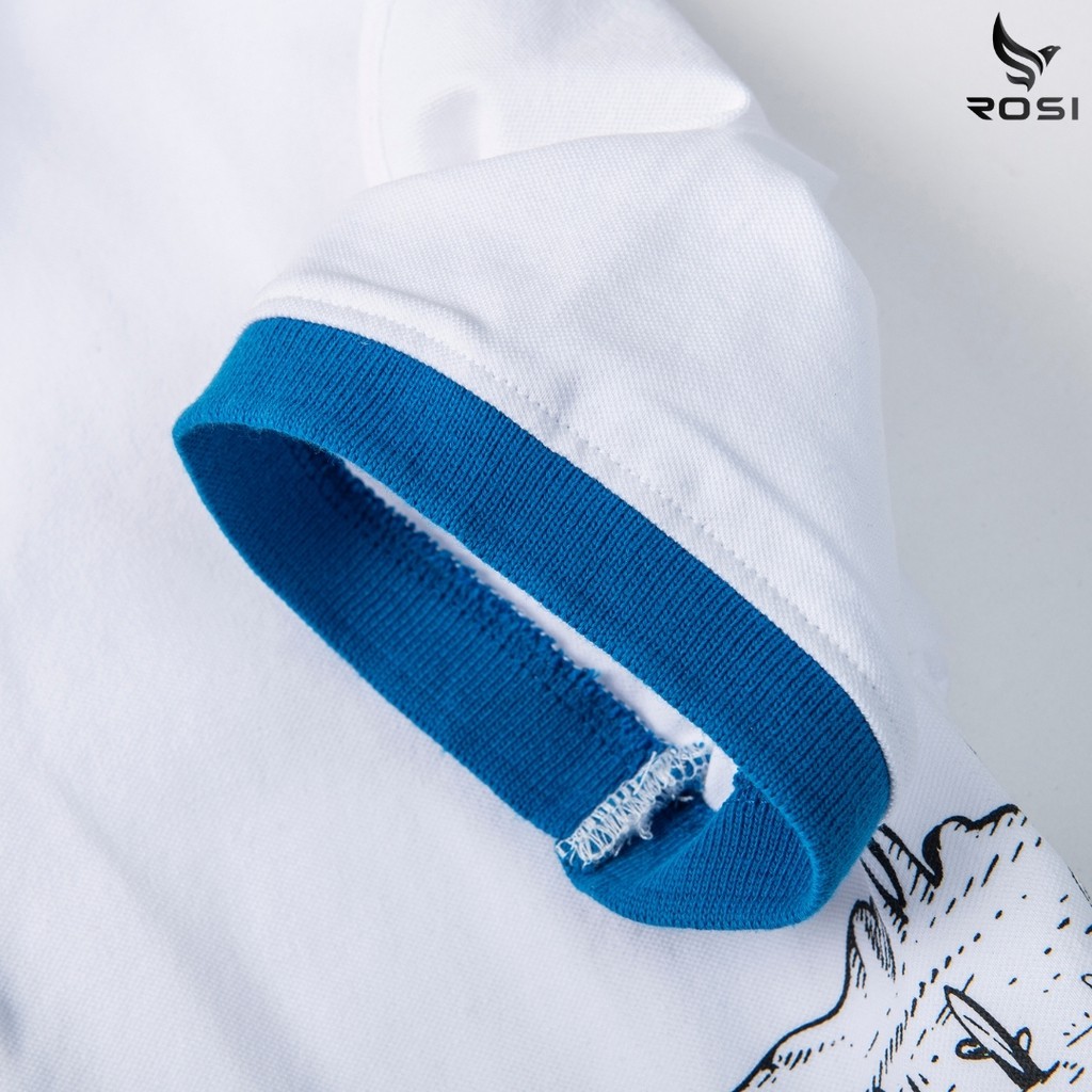 Áo thun nam cao cấp Rosi PL19 cổ polo tay bo ngắn,vải cotton cá sấu màu trắng,họa tiết in thêu xẻ tà,dáng xuông(Reguler) | BigBuy360 - bigbuy360.vn