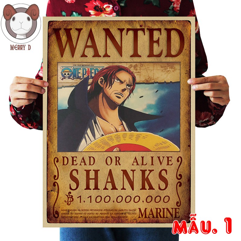 Poster 51x36cm One Piece Tứ Hoàng Vintage - Hình Vua Hải Tặc - Shanks, Kaido, Râu Đen, Bố Già, Big Mom