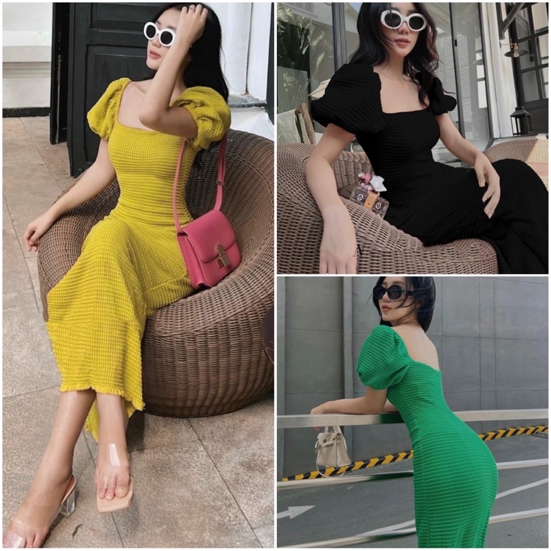ĐẦM MAXI XỐP CỔ U TAY BỒNG XOÈ SANG TRỌNG KT💕GIMI (Kèm ảnh thật)