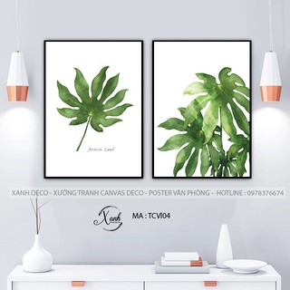 Bộ 2 tranh canvas lá cây xanh mát TCVL02 tặng đinh treo tranh