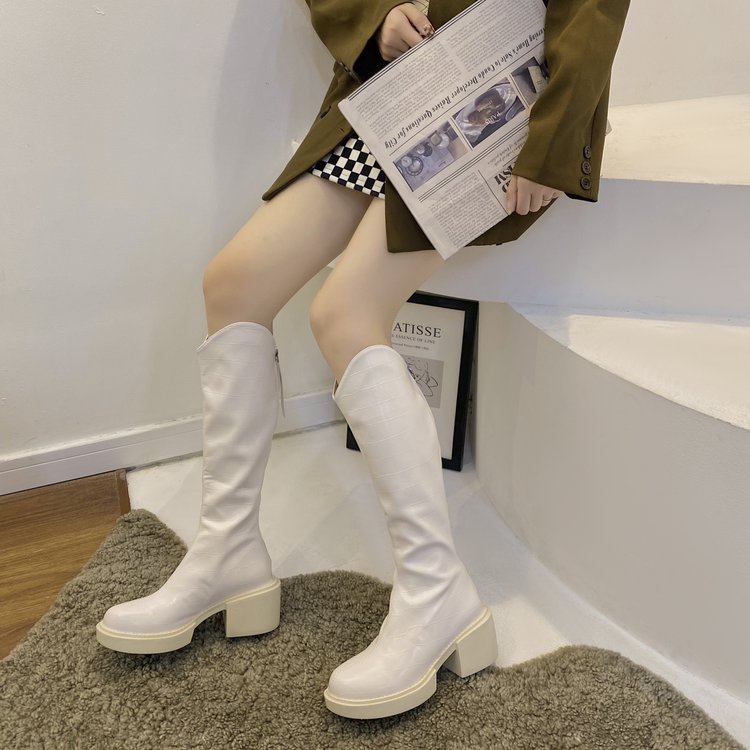 Giày bốt cổ cao mũi tròn phối khóa kéo thời trang dành cho nữ | BigBuy360 - bigbuy360.vn