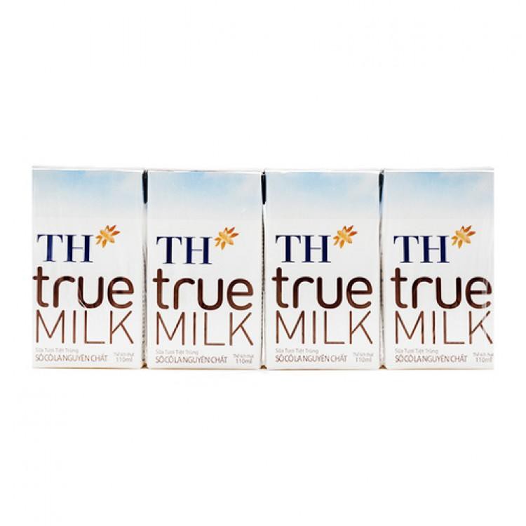 Sữa Tươi Tiệt Trùng TH True Milk Hương Sô Cô La Lốc 4 Hộp x 110 ML